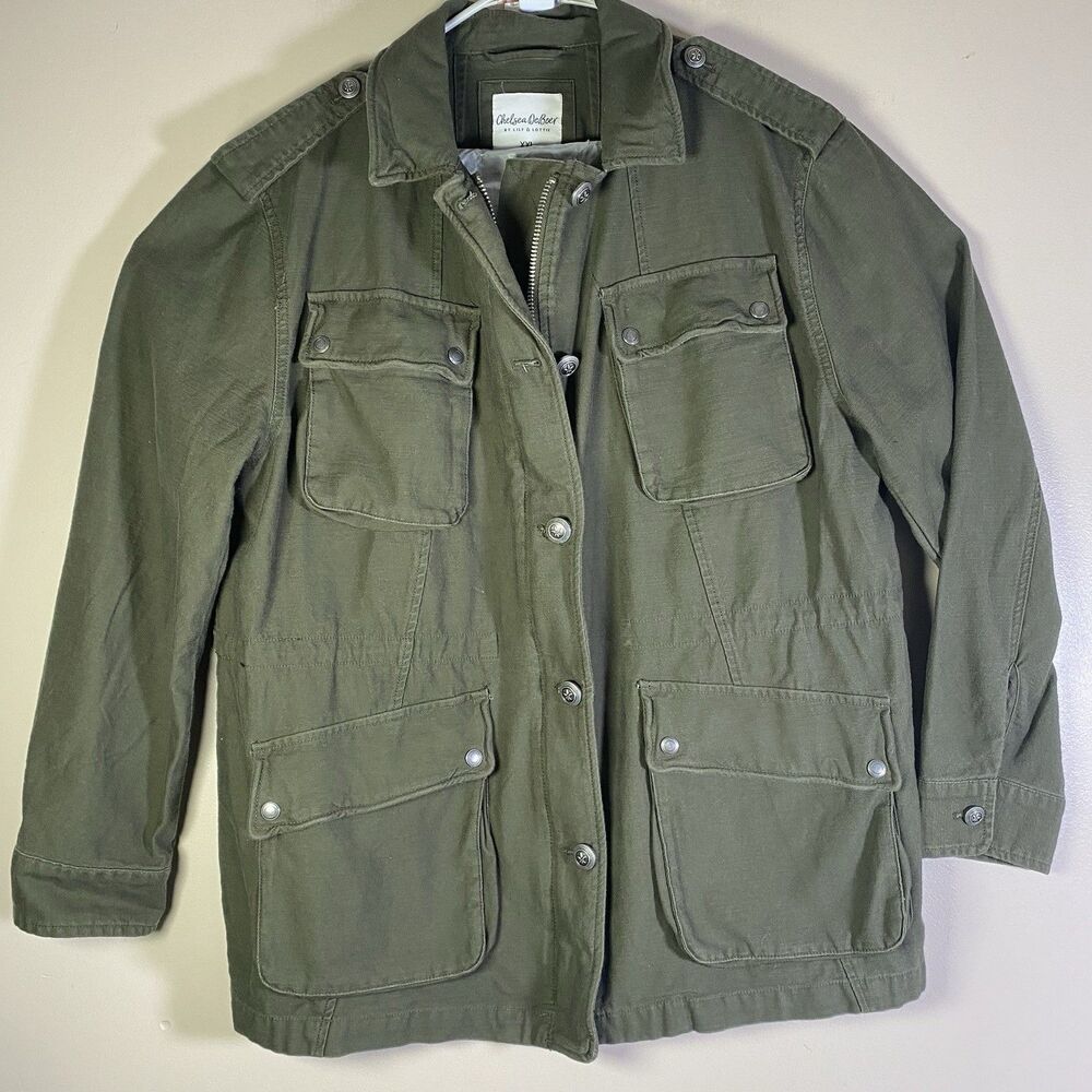 LILY  LOTTIE CHELSEA DEBOER UTILITY MILITARY JACKET OLIVE WOMEN 2XL COTTON SLUB